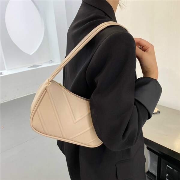 

Textured Baguette Bag, Camel