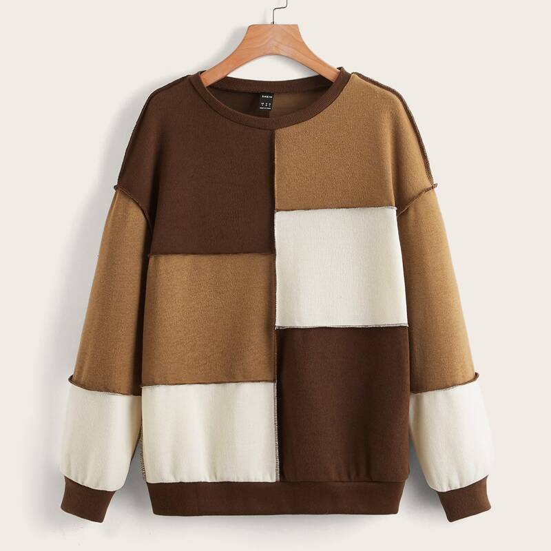 

Colorblock Drop Shoulder Top-stitching Sweatshirt, Multicolor