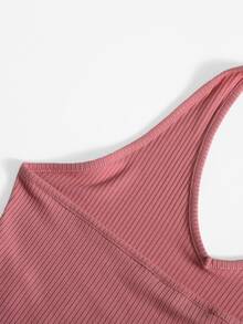 SHEIN EZwear Rib-Knit Crop Halter Top - Watermelon Pink - View 4