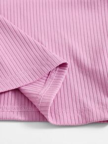SHEIN EZwear Rib-Knit Crop Halter Top - Lilac Purple - View 3