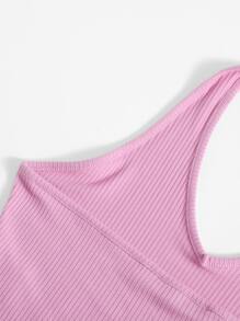 SHEIN EZwear Rib-Knit Crop Halter Top - Lilac Purple - View 6