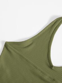 SHEIN EZwear Rib-Knit Crop Halter Top - Army Green - View 5
