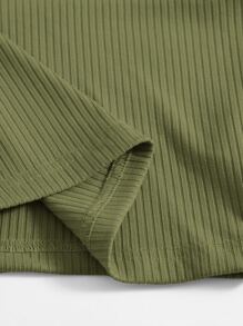 SHEIN EZwear Rib-Knit Crop Halter Top - Army Green - View 6