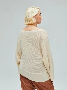 Plus Solid Batwing Sleeve Jumper - Apricot - View 2