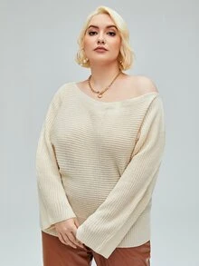 Plus Solid Batwing Sleeve Jumper - Apricot - View 3