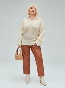 Plus Solid Batwing Sleeve Jumper - Apricot - View 4