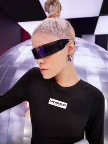 SHEIN ICON Solid Letter Patched Dress Without Belt - Black - View 7