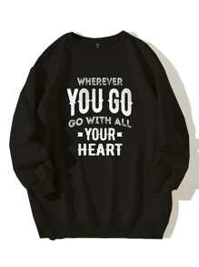 Plus Slogan Graphic Sweatshirt - Black - View 1