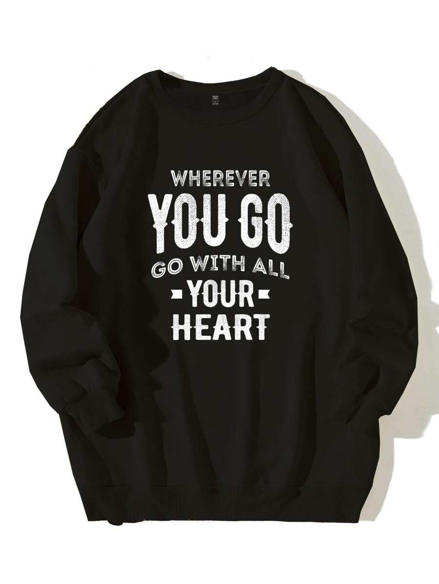 Plus Slogan Graphic Sweatshirt - Black - View 1