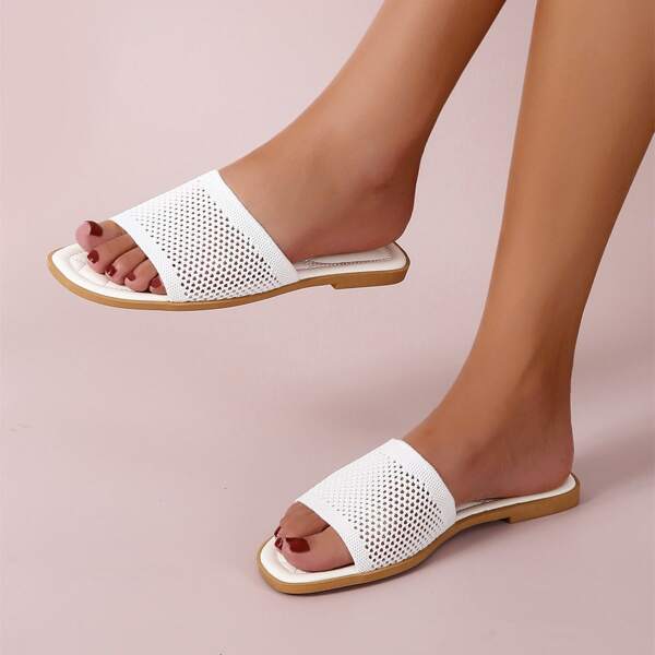 

Minimalist Knit Slide Sandals, White