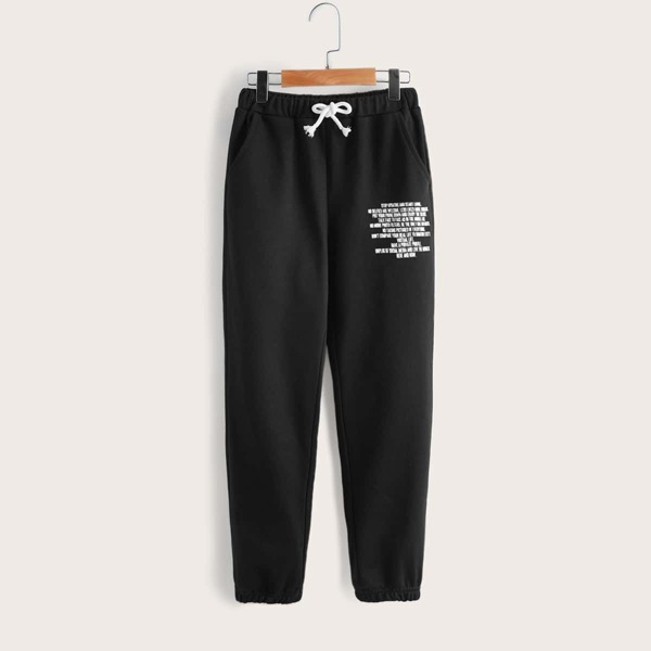 

Boys Slogan Graphic Drawstring Waist Sweatpants, Black