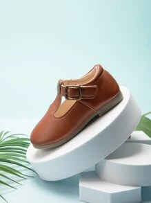 小女童帶扣細節平底鞋 - 棕色 - 查看 3