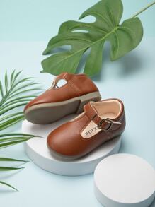 小女童帶扣細節平底鞋 - 棕色 - 查看 5