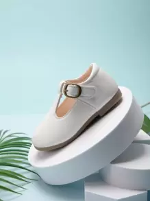 1pair Little Girls' Buckle Strap Decorated Flat Casual Shoes