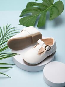 1pair Little Girls' Buckle Strap Decorated Flat Casual Shoes