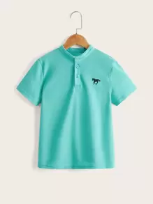 SHEIN 男孩馬刺繡POLO衫 - 薄荷綠 - 查看 1