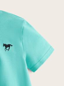 SHEIN 男孩馬刺繡POLO衫 - 薄荷綠 - 查看 3