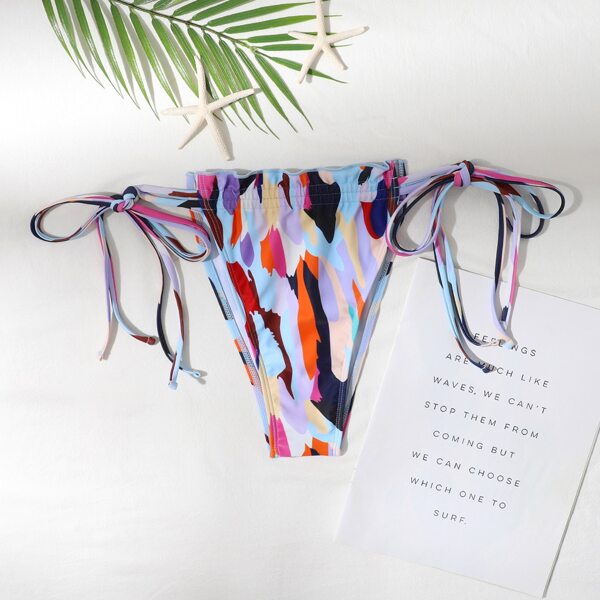 

Colorblock Frill Trim Tie Side Bikini Bottom, Multicolor