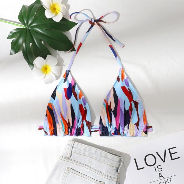 

Colorblock Frill Trim Halter Bikini Top, Multicolor