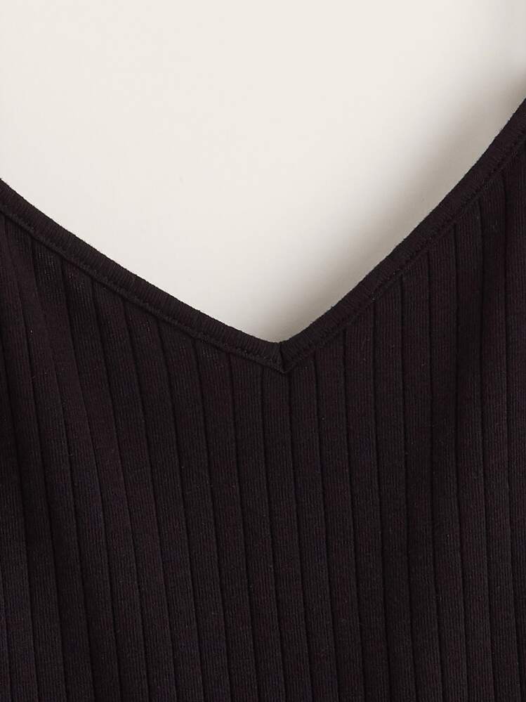 SHEIN Teen Girls Ruffle Hem Ribbed Cami Top - Black - View 4