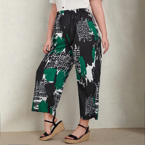 

Plus Color Block Wide Leg Pants, Multicolor