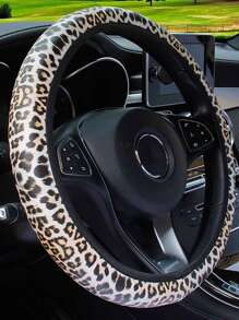 Cubierta de volante de leopardo de coche - Negro - Ver 1