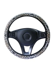 Cubierta de volante de leopardo de coche - Negro - Ver 2