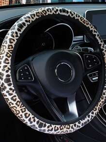 Cubierta de volante de leopardo de coche - Negro - Ver 5