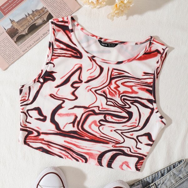 

Marbled Rib-knit Tank Top, Multicolor