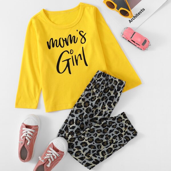 

Toddler Girls Letter Graphic Tee Leopard Pants, Multicolor