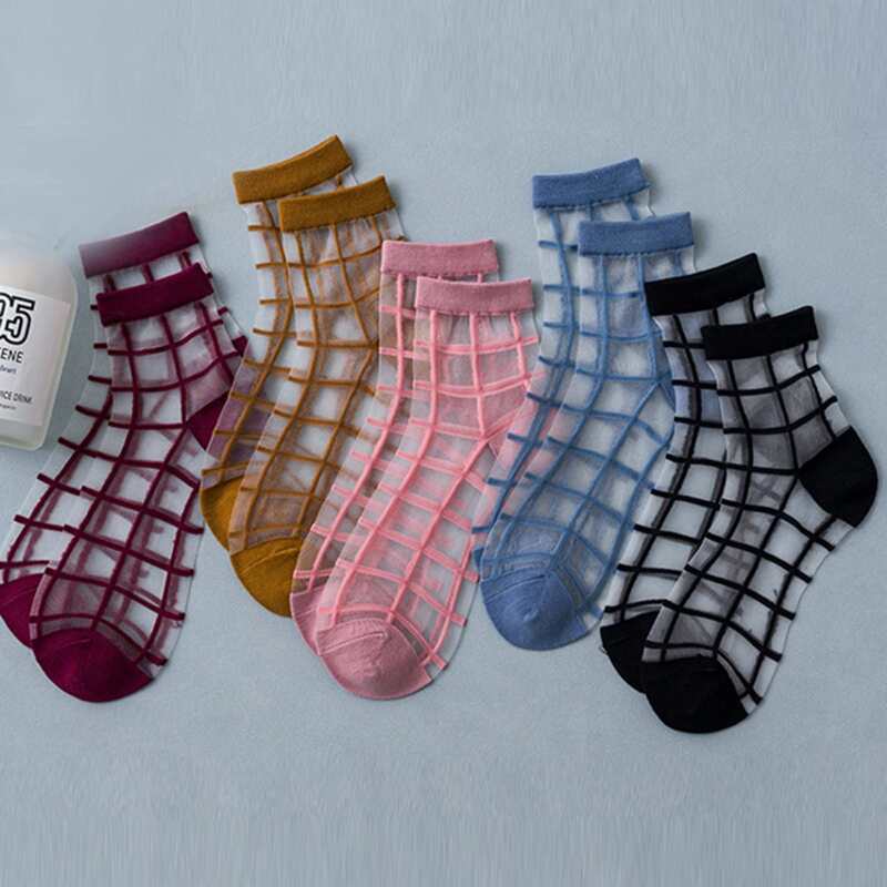

5pairs Plaid Crew Socks, Multicolor