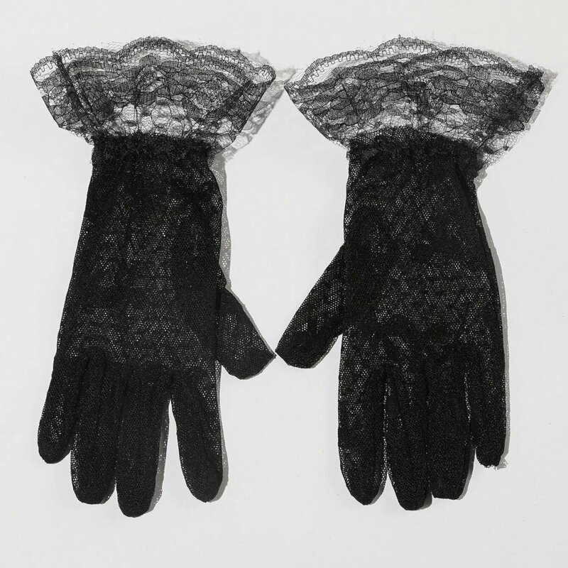 

Bow Pattern Lace Gloves, Black