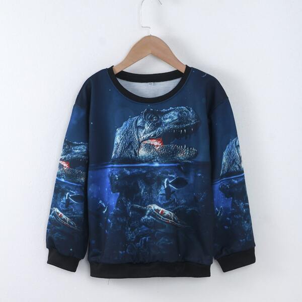 

Boys Sea Turtle And Dinosaur Print Pullover, Navy blue