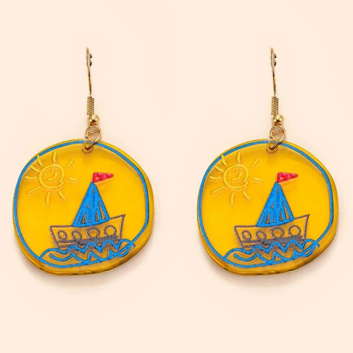 

Ship Graphic Drop Earrings, Yellow