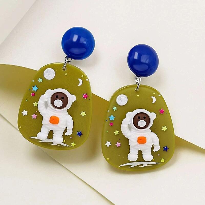

Astronaut Drop Earrings, Dark green