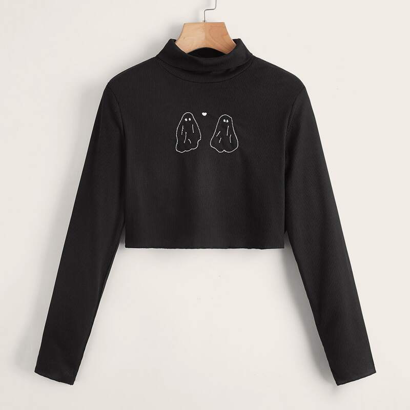 

Ghost Print Rib-Knit Tee, Black
