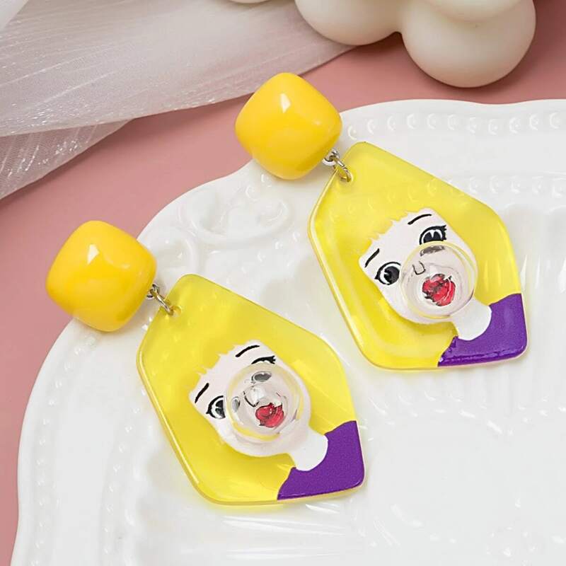 

Figure Print Charm Earrings, Yellow