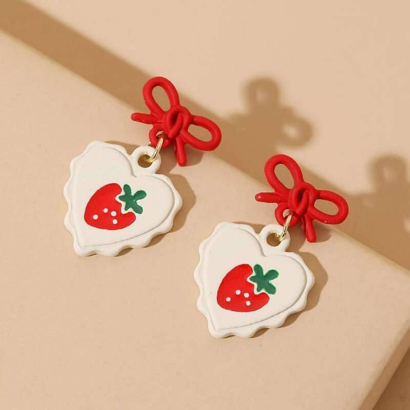 

Strawberry Graphic Drop Earrings, Red