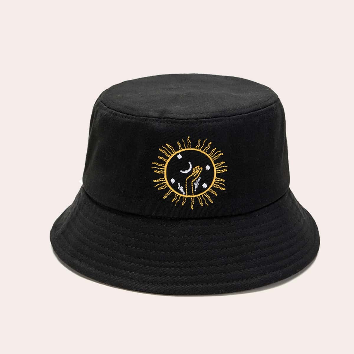 

Guys Sun Graphic Embroidery Bucket Hat, Black