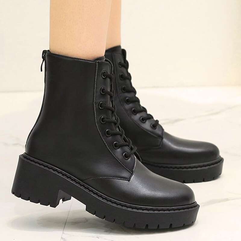 

Lace-up Front Combat Boots, Black