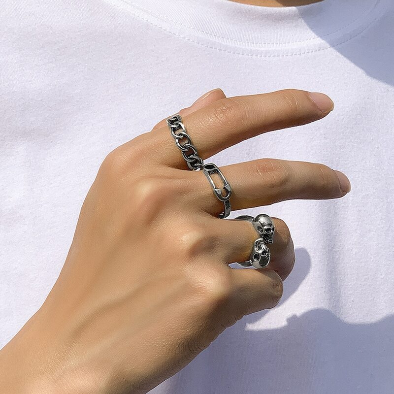 

Guys 4pcs Skull Decor Ring, Antique silver