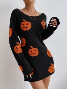 Halloween Pattern Jumper Dress - Black - View 1