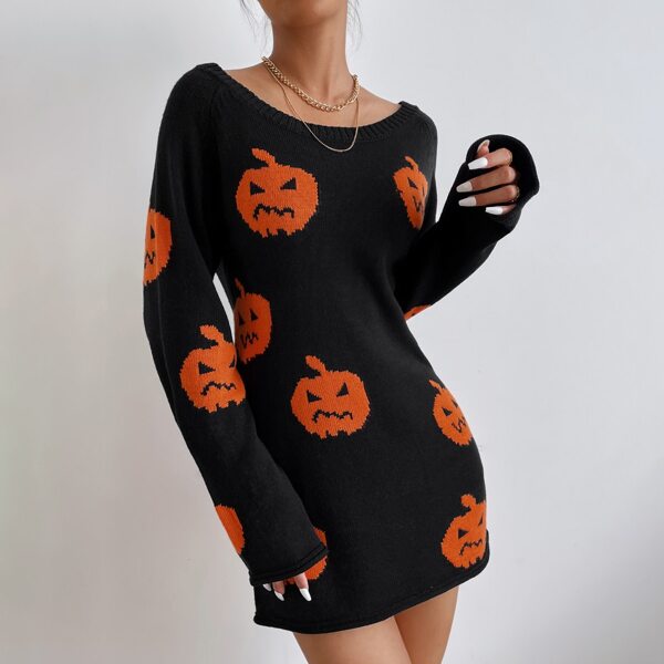 

Halloween Pattern Sweater Dress, Black
