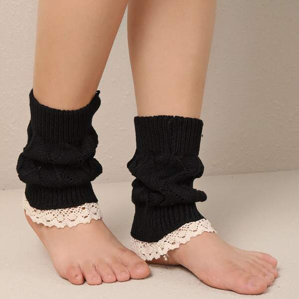 

Lace Trim Leg Warmers, Black