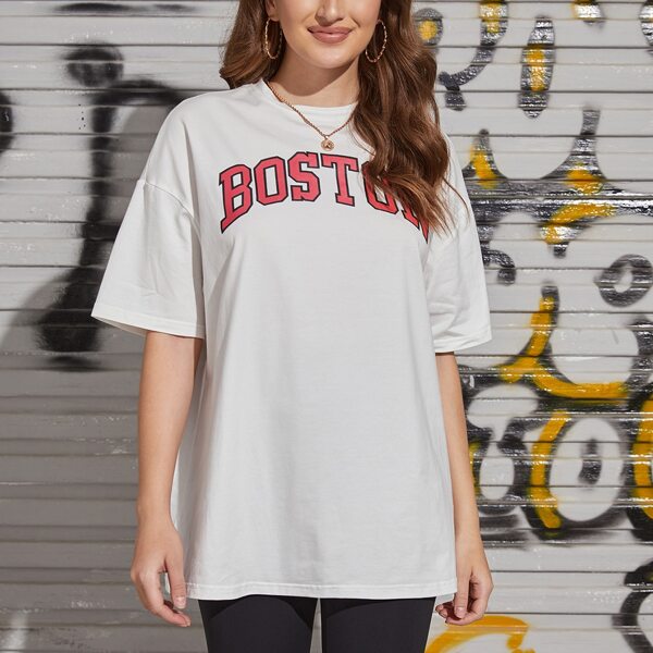

Drop Shoulder Letter Graphic Tee, White