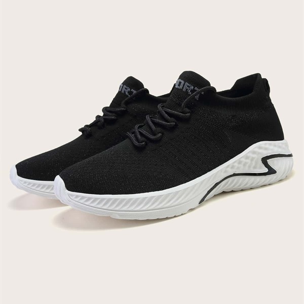 

Men Letter Graphic Lace Up Decor Knit Sneakers, Black