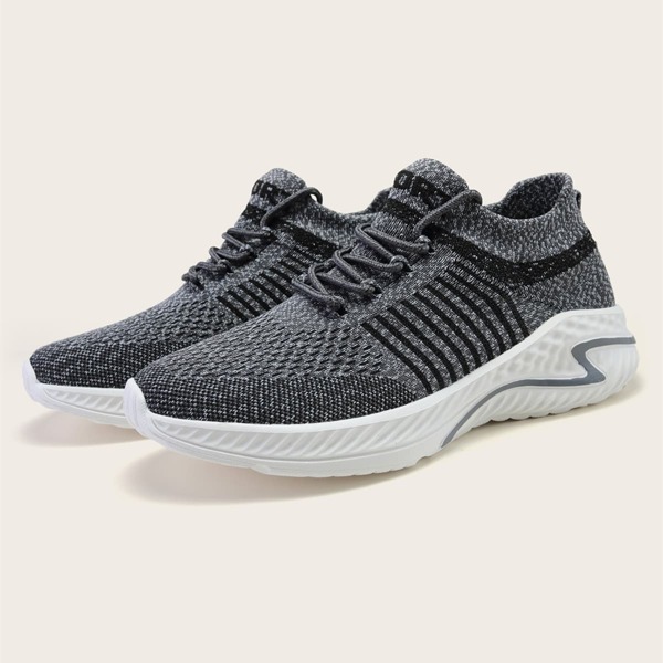 

Men Striped Pattern Lace Up Front Sneakers, Grey