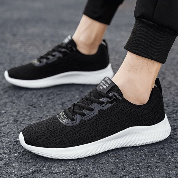 

Men Mesh Panel Lace-up Front Sneakers, Black