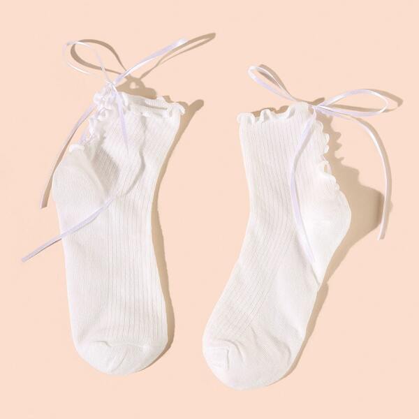 

Lace Up Back Socks, White