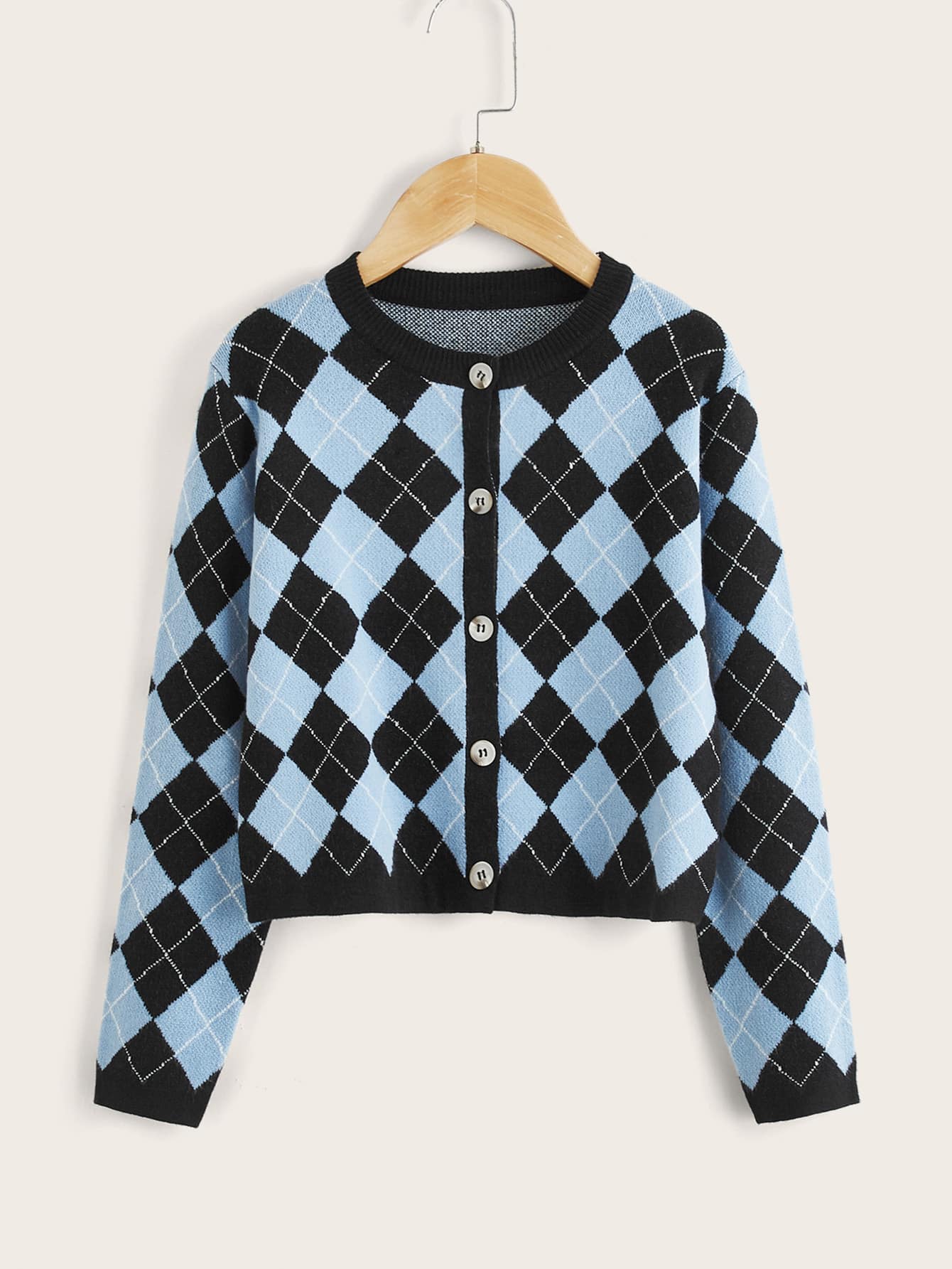 Áo len hai dây cho bé gái Nút phía trước Hình học Giải trí - Nhiều màu - Xem 1